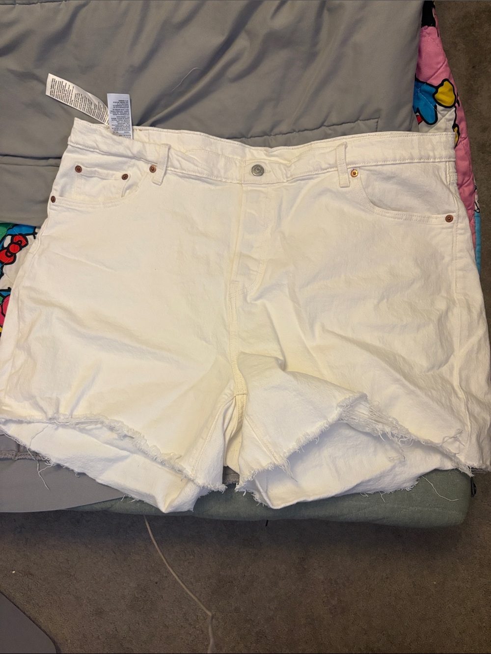Levi's White Distressed Hem Denim Shorts